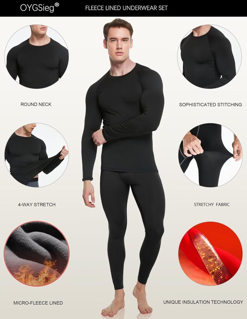 OYGSieg 3 or 2 Set Men's Thermal Underwear Long Johns with Fleece Lined, Thermals for Men Base Layer Cold Weather Top Bottom - Image 2
